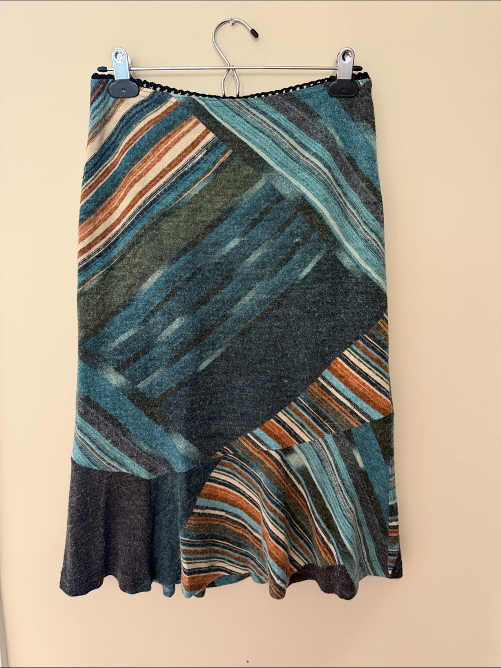 Tristan & Iseut Striped A-Line Midi Skirt in Teal & Rust